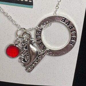 Silver 'Believe' Santa-in-Sleigh Charm Necklace with Red Accent